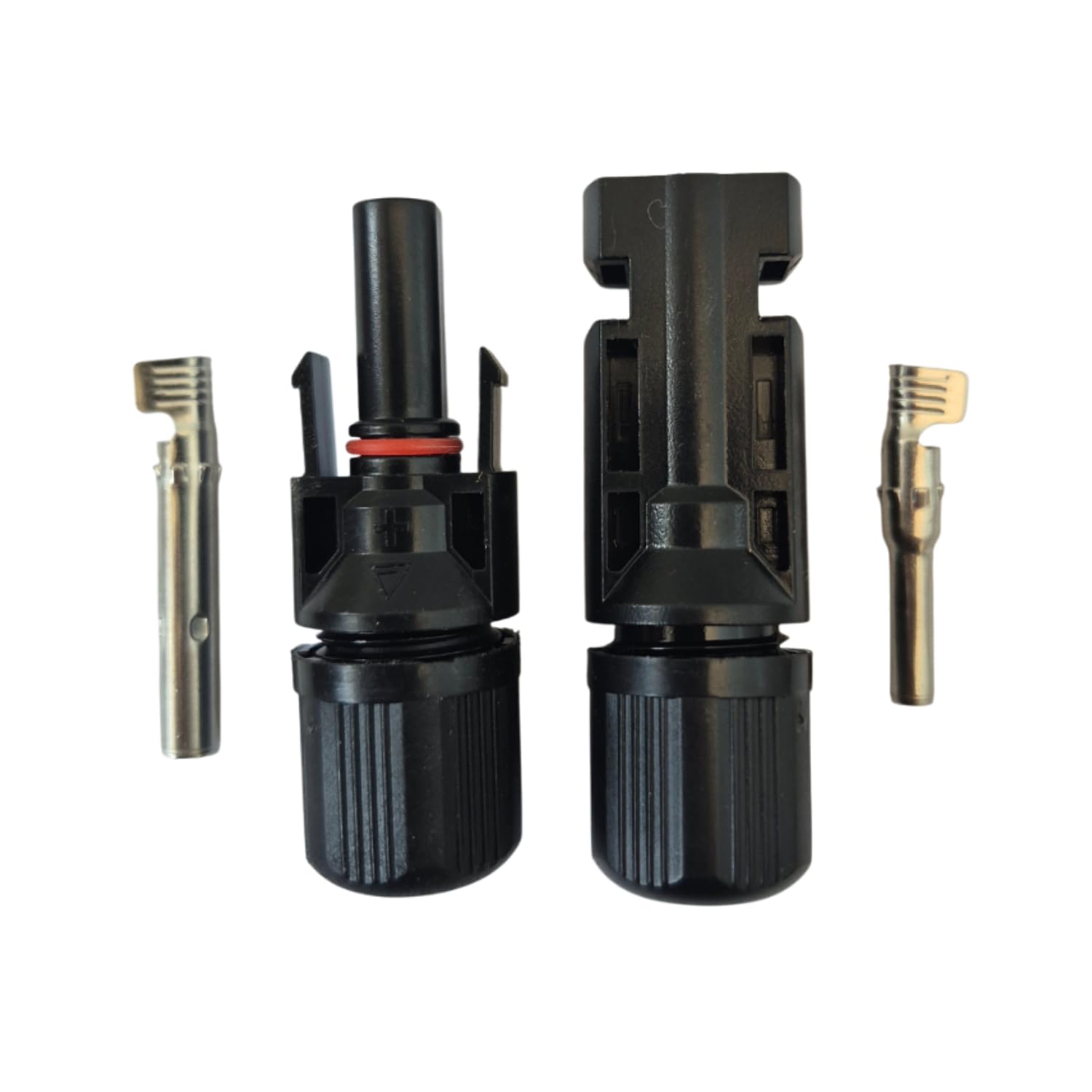 MC4 connector pair, close-up with pins